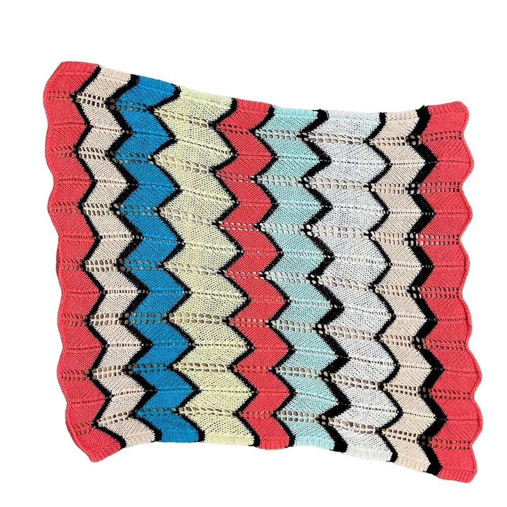 Afghan Lap Blanket Throw Multicolor Zig Zag 40x 44" Handmade Acrylic VTG Crochet